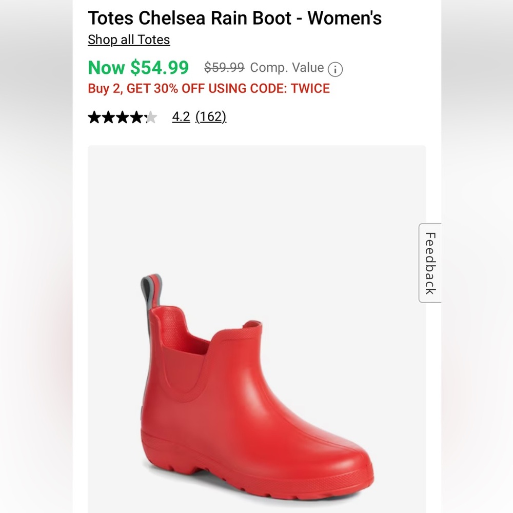LIKE NEW! Totes Matte Red Chelsea Rain Boots- size 6